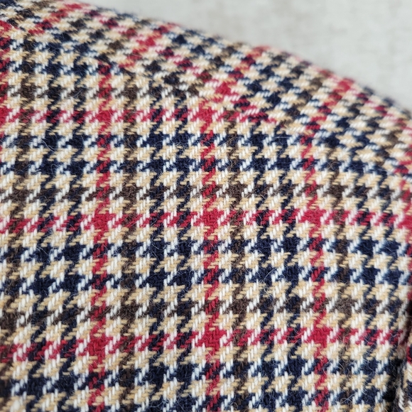 Leslie Fay Vintage Wool Blend Women's Houndstooth Blazer Navy Tan and Red - Picture 5 of 10
